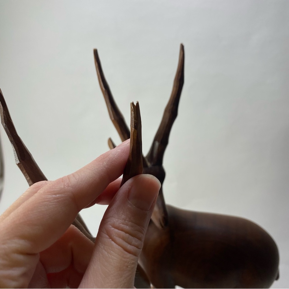 🎉LAST CALL🎉 2 MCM 14" Vintage Hand Carved Wooden Antelope Gazelle Sculptures - Picture 10 of 16